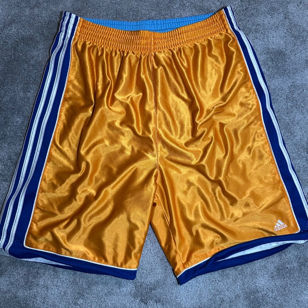Adidas Basketball Shorts Mens XL Gold Blue Reversible Silky Dazzle Mesh Athletic